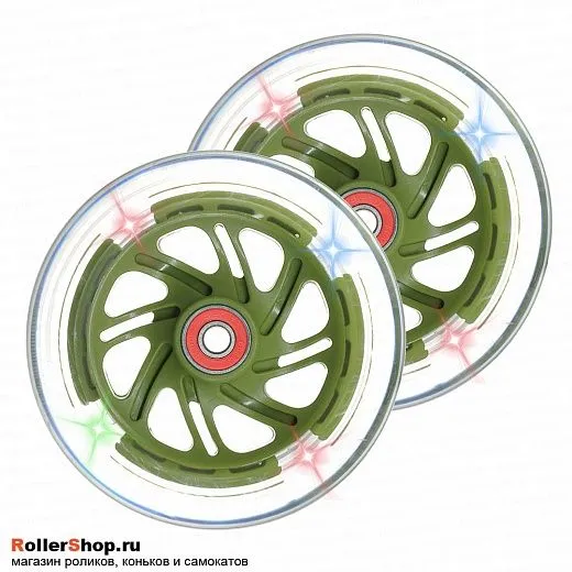Trolo Набор колес для самоката 120 мм. Светящиеся, хаки. 2шт. Trolo Набор колес для самоката 120 мм. Светящиеся, хаки. 2шт.