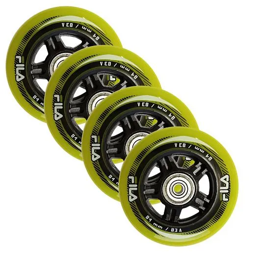 Fila 84мм/83A + Abec 7 + 6мм втулки Black/Green Fila 84мм/83A + Abec 7 + 6мм втулки Black/Green